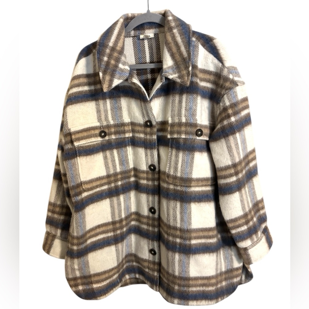 Ana Plaid Cream Brown Button Up Shirt‎ Jacket Shacket XL